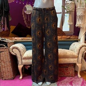 Boho hippie sun & moon wide leg palazzo flowy pants